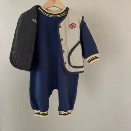 Autumn Ins Toddler Boy Girl Fashion Ribbed Collar Long Sleeves Romper Infant Letter Loose Casual One-piece Baby Cotton Jumpsuit
