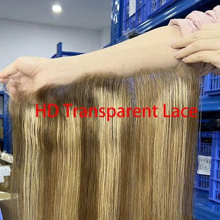 #P427 Highlight Straight 13x4 Lace Frontal 100% Raw Virgin Human Hair 4x6 Transparent Lace Closure Pre-Plucked Invisible Lace