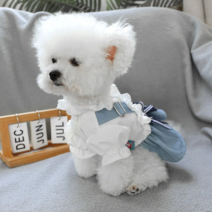 Sea Breeze Holiday Denim Dress Pet Clothes Dog Cat Anti-Hair Loss Summer Blue Dress