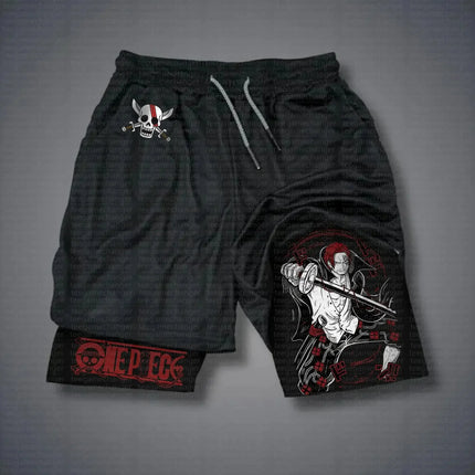 2025 One Piece Luffy Anime Mens Gym Shorts Summer Y2k Streetwear Fitness Sports Pants Breathable  Double-layer Shorts Sportswear