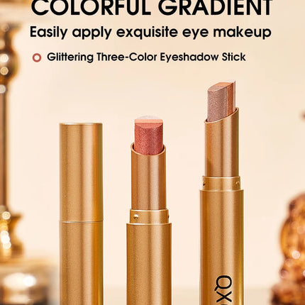 Three-Color Glitter Eyeshadow Stick Matte Long-Lasting Easy to Color Eye Makeup Stick for Effortless Look Enhancement