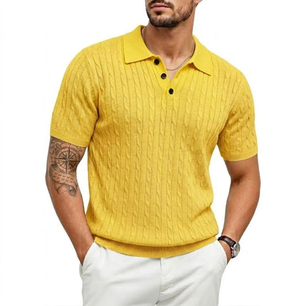 Summer Textured T-Shirts Man Short Sleeve Lightweight Knit Shirts Vintage Striped Shirts Knitwear Breathable Polo Shirts for Men
