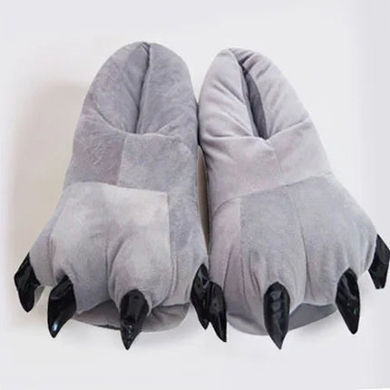Tiger Animal Paw Slippers For Boy Girl Unisex Kids Cute Monster Claw Slippers Cartoon Soft Plush Warm Home Slippers Child Shoes