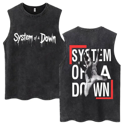 Washed Rock Band System of A Down Mezmerize Tank Tops Men's Retro Hip Hop Gothic Sleeveless T-shirt Oversized Cotton Vests Gifts