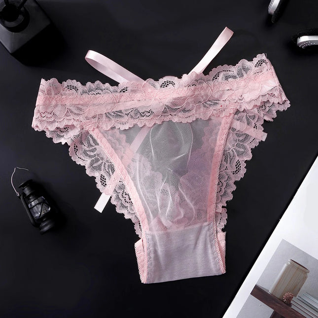 1pc Men's Bow Mesh Lace Hollow Out Briefs Ultra-thin Underwear 3D Bulge Pouch See Through Panties Low Waist Breathable Lingerie