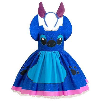 Lilo Stitch Dress Girls Disney Stitch Cartoon RolePlay Carnival Costume 2-10 Yrs Kids Cartoon Printing Halloween Party Outfits