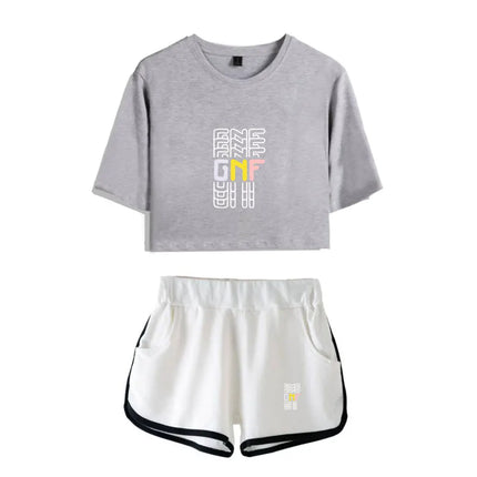 Fashion Youthful Game GeorgeNotFound Print Two Piece Set Women Sexy Shorts+lovely T-shirt Cute Dew navel Sport Girl suits