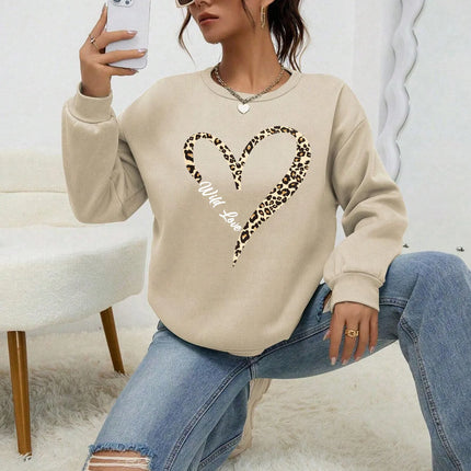 Leopard Wild Heart Pattern Print Female Sweatshirt Street Fur-Liner Pullovers Hipster Clothing All-Match Crewneck Tracksuit