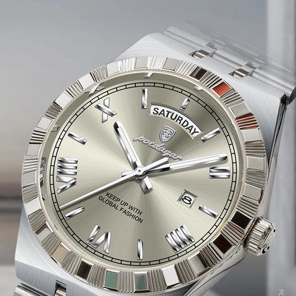POEDAGAR Luxury Fashion Man Wristwatch Week Date Waterproof Luminous Men's Clock Stainless Steel Quartz Business Watches For Men