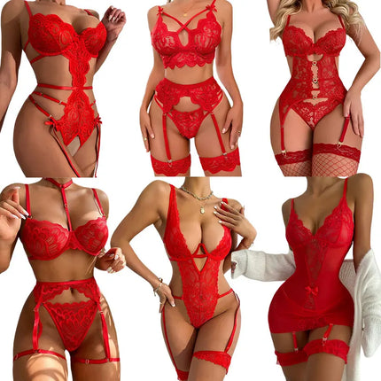 Hot Garter Belt & Lingerie Set With Lace Bra And Thong Desire Women's Intimate Apparel Ultra-Thin Sexy Underwear Fancy Bras Sets