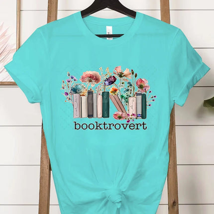 Booktrovert Fashion Casual T-shirts Funny Book Lover Summer Short Sleeve Tee Trendy Vintage Bookish Flower Classic Tops Clothes