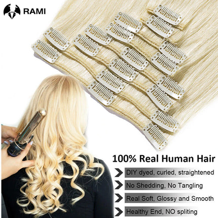 100% Human Human Hair Hair Weft 7pcs 24inch Straight Clip In Extensions #60 P27-613 Party Hair Wholesale