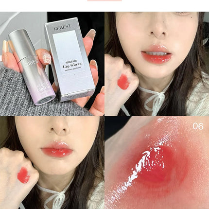 QIBEST Watery Mirror Lip Gloss Long-lasting Moisturizing Easy Wearing Water Glass Lip Glaze Hydrating Sexy Red Lip Tint Makeup
