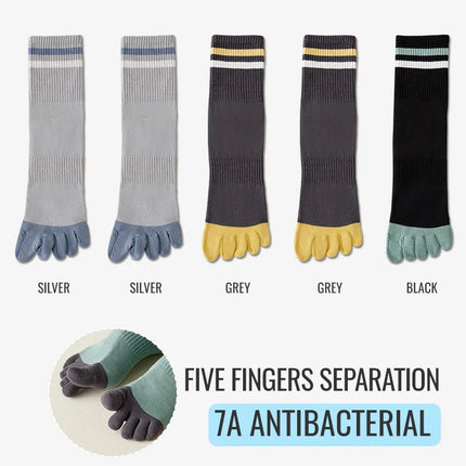 MiiOW 100% Pure Cotton Five Finger Long Socks Deodorant Antibacterial Running Sports Split Toe Sock Cycling Trending Sock Men