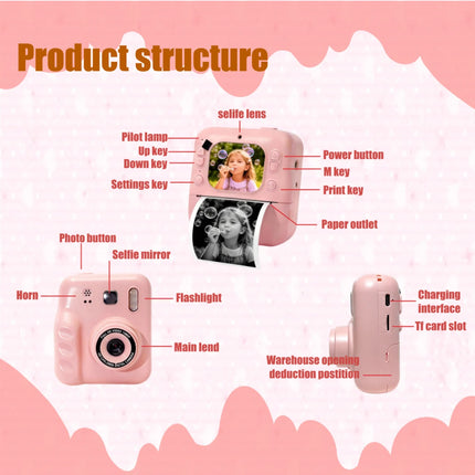 New Children's Thermal Printing Camera That Can Take Photos and Record Videos, Mini Portable Educational Toy for Students/Polaroid Camera, Instant Photo Printing, High-Definition Dual Camera, Baby Holiday Gift Mini Dslr/Inkle
