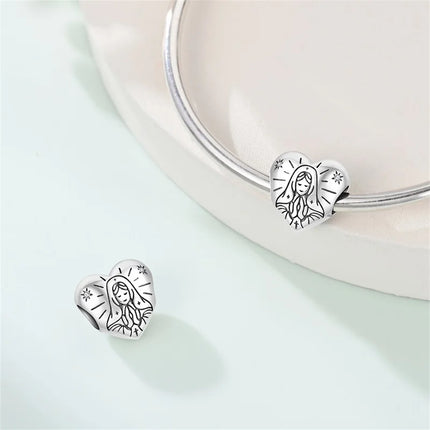 Original New 925 Sterling Silver Prayer Virgin Mary Charms Beads Fit Necklace Bracelet Accessory DIY Jewelry For Women Gift
