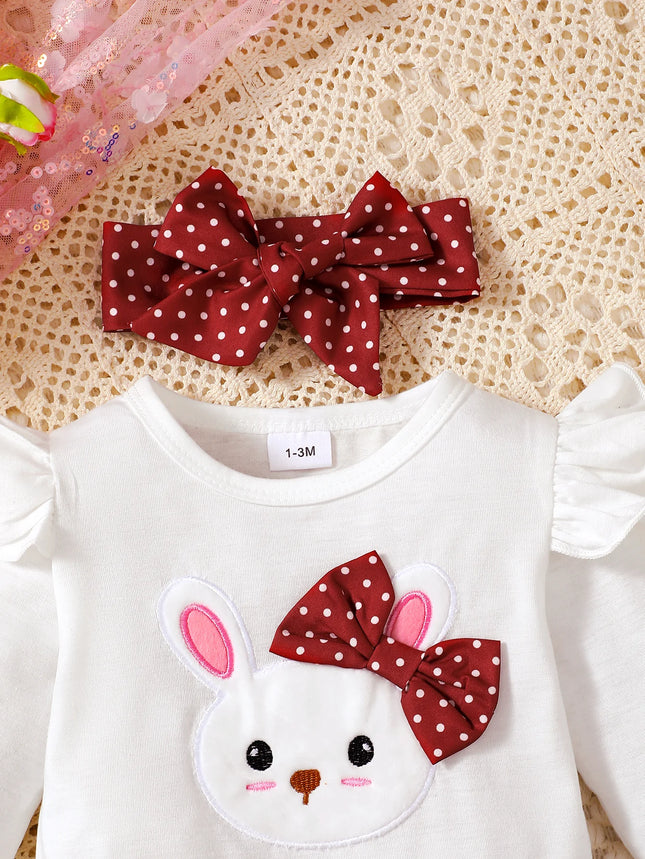 3PCS Newborn Baby Girl Clothes Set Cute Little Rabbit Long Sleeve Bodysuit + Pants + Headband Fashion Costume for Toddler Girl 1-18M