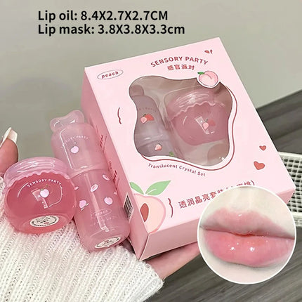 Moisturizing Lip Balm Set Blueberry Peach Light Hydrating Lip Gloss Relieve Dryness and Remove Dead Skin Soothing Tender Lips
