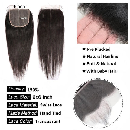 Straight 13x6 Lace Frontal Only 360 Lace Brazilian Virgin Human Hair 2x6 Lace Closure 4x4 5x5 Transparent Swiss Lace Closure