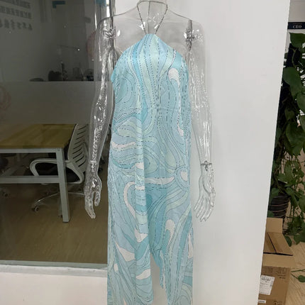 Summer Printed Women Crop Top Metal Strap Backless Lace Up Tank Chic Party Beach Strapless Vestidos 2025 Lady Vacation Clothing