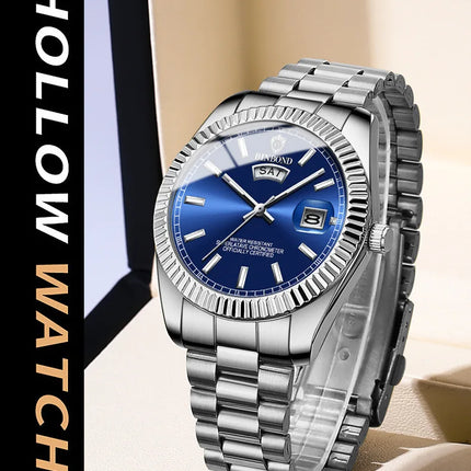 BINBOND B7012 Mens Fashion Business Sports Quartz Watch 30M Waterproof Luminous Classic Calendar Creative Clock Mens Wristwatch