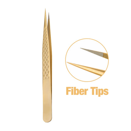 Gemerry  Eyelash Extension Tweezers With Fiber Tips Golden Stainless Steel High Precision Tweezer for Volume Fans Makeup Tools