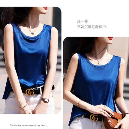 High-End Acetate Fiber Women's Knitted T-shirt with Suspender European Fashion Style Popular Women's Top