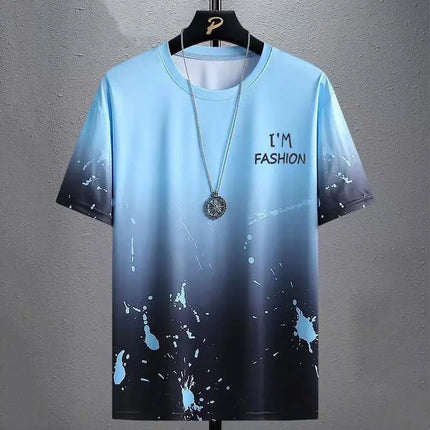 Ice Silk Quick Dry Summer T-Shirt Men's Short Sleeve Loose Fit Sport Casual Thin Trendy round Neck Polyester Fiber Camo Pattern