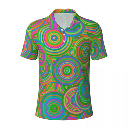 Vintage 70s Circles Casual Polo Shirts Psychedelic Pattern T-Shirts Short Sleeve Shirt Daily Fashion Tops Gift Clothing