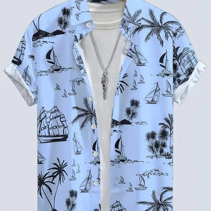 Summer Men's Shirt Coconut Tree 3D Print Casual Short Sleeve Lapel Tops Beach Casual Hawaiian Shirt Men Oversized Shirts For Men