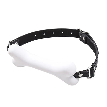 BDSM Silicone Bone Gag with Red Stitching Puppy Play Pet Play Role Play Adjustable Leather Strap Bondage Adult Toy for Couples