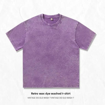 Washed Pure Cotton Short Sleeve Crew Neck Casual T-shirt Vintage Customizable Logo Men's Fashion All Seasons round Neck Top