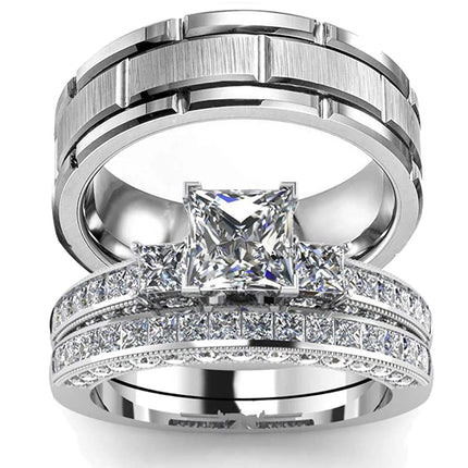2023 Couple Rings Women Exquisite Rhinestones Zirconia Rings Set Simple Stainless Steel Men Ring Fashion Jewelry For Lover Gifts