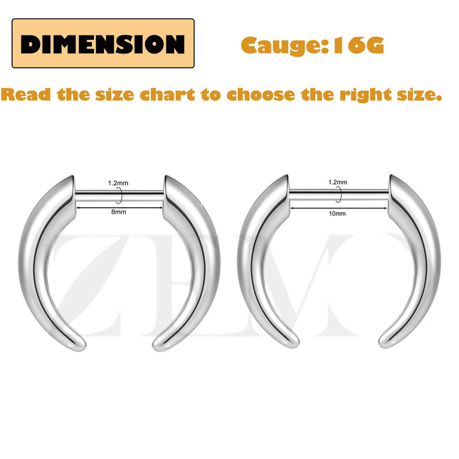 ZEMO 1 Piece 16G Horn Nose Ring Stainless Steel Threadless Septum Ring Spike Ox Horn Ear Helix Nostril Piercing Jewelry 8MM/10MM