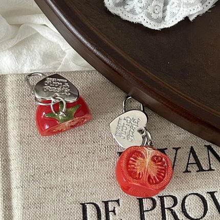 3D Red Tomato Keychain Resin Fruit Charm Cute Pendant for Phone Case/Bag Ideal Birthday Gift for Women And Girls