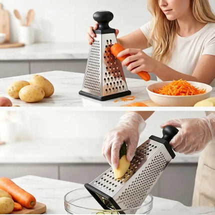 Stainless Steel 4 Sided Pyramid Grater With Non Slip Handle Perfect For Home Kitchen Shred Cheese Vegetables Potato Carrot
