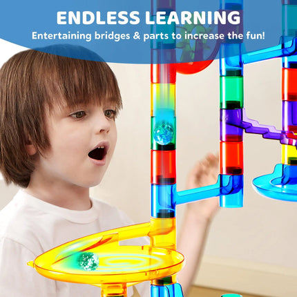 Joyfy 150 Pcs Glowing Marble Run Construction Building Blocks Toys with 5 Glow Marbles for Kids Birthday Christmas Gift