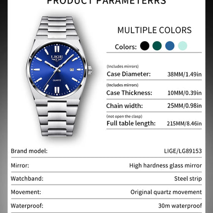 LIGE 2025 New Luxury Fashion Men's Watch Waterproof Luminous Date Quartz Watch Business Wristwatches Montre Pour Hommes Reloj