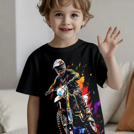 Motorcycle Rider Boys T-Shirt 3D Printed T-Shirt for Boy 2-10Y Short Sleeve Tee Top Baby Child Summer Trendy Street Children Top