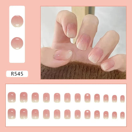 Cool Ash 24 Pcs Press on Nails Pink Nail polish Glossy Artificial Finger Manicure Reusable False Nails for Women