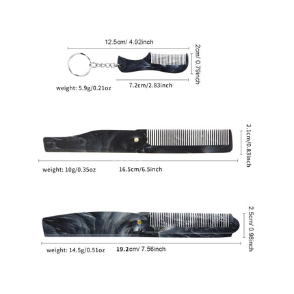 1/2PCS Marble Pattern Beard Folding Comb With Key Chain Mini Mustache Comb Men Portable Travel Beard Care Hair Styling Tool Comb