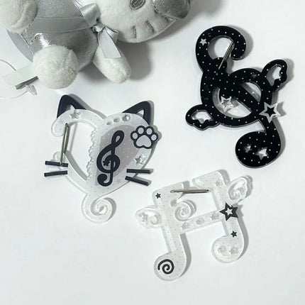 Kawaii Black white notes Illustration trinkets keychain bag charms Acrylic pendant Carabiner Backpack Pendant Decoration Gifts