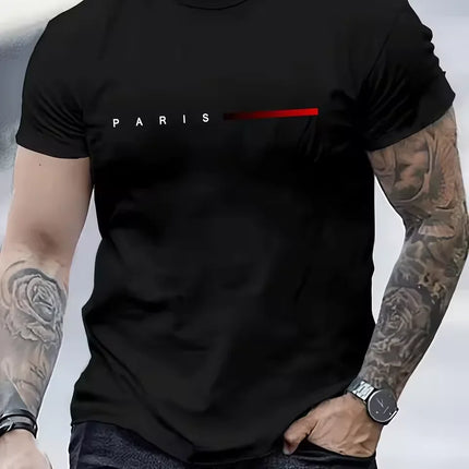 Men's 100% Cotton Summer Loose PARIS Creative Letter Print Casual Slim Fit Round Neck Short Sleeved T-shirt Top