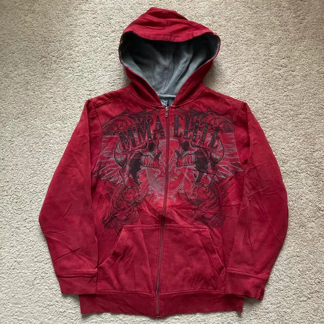 2026 New American Fashion Trend Goth Printed Zipper Hoodie Women Street Hip Hop Punk Rock Sweatshirt Unisex Casual Loose Hoodie