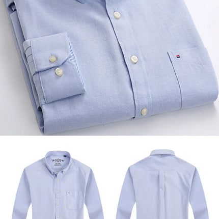 Classic fit cotton Full Casual shirts for men solid color long-sleeve plain shirt single pocket top soft slim fit formal clothes