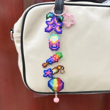 Game Stardew Valley Junimos Stardrop Cosplay Keychain Kawaii Acrylic Pixel Pendant Keyring Key Chain Bag Accessories Gift Prop