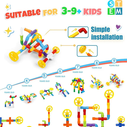 Pipe Building Toys, Early Learning Educational Tubular Pipes, Kids Building Blocks, STEM Toys for 3 Year Old + Boys and Girls