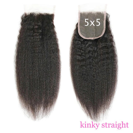 Yaki Straight 4x4 5x5 Lace Closure Human Hair Kinky Curly 4x4 5x5 Lace Cloure Brazilian Virgin Hair Natural Color for Women