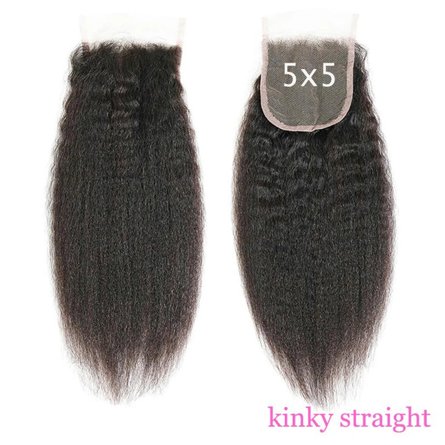 Yaki Straight 4x4 5x5 Lace Closure Human Hair Kinky Curly 4x4 5x5 Lace Closure Brazilian Virgin Hair Natural Color for Women