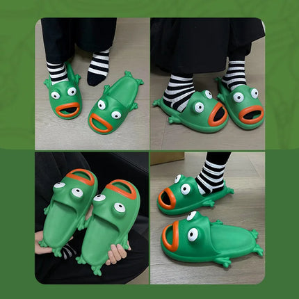 Frog House Slipper Cloud Woman Sandals Flip Flops Sandals Soft Sole Beach Non Slip Home Shoes Platform Weird Female Slides Men